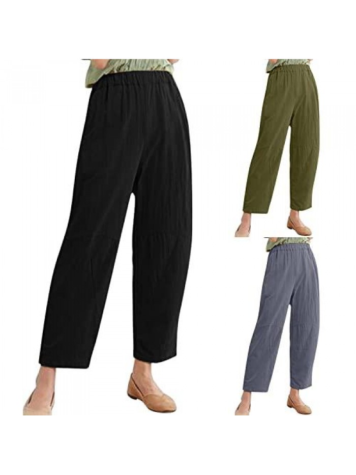 Daily Pants,Women's Solid Linen Loose and Simple Linen Casual Pants Casual Sport Trouser Pants 