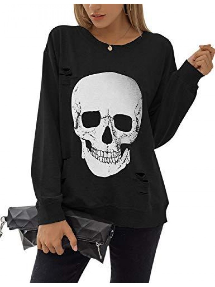 Jelly Women's Crewneck Sweatshirt Skull Graphic T Shirts Long Sleeve Top Pullover Oversized Sweaters 