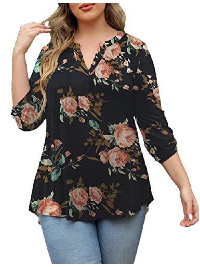 Women's Plus Size Tops 3/4 Sleeve Shirts Casual Blouses Tunic Tops M-4X 