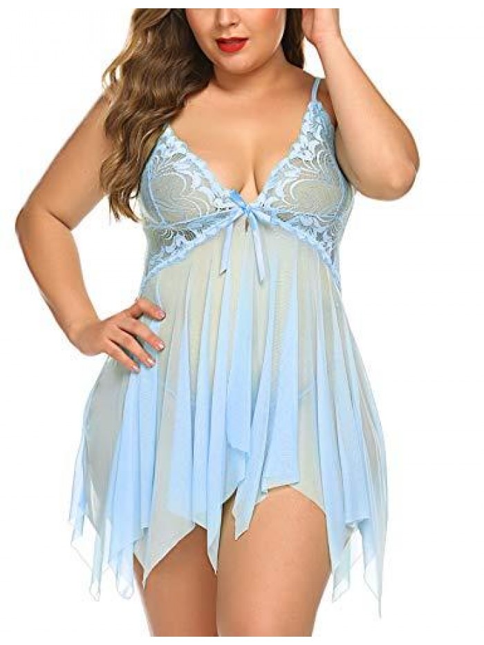 Lingerie for Women Lace Babydoll Sleepwear Boudoir Outfits Plus Size Langeray XS-5XL 