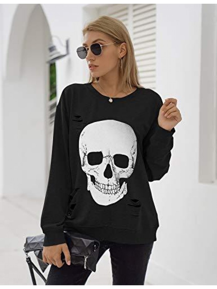 Jelly Women's Crewneck Sweatshirt Skull Graphic T Shirts Long Sleeve Top Pullover Oversized Sweaters 