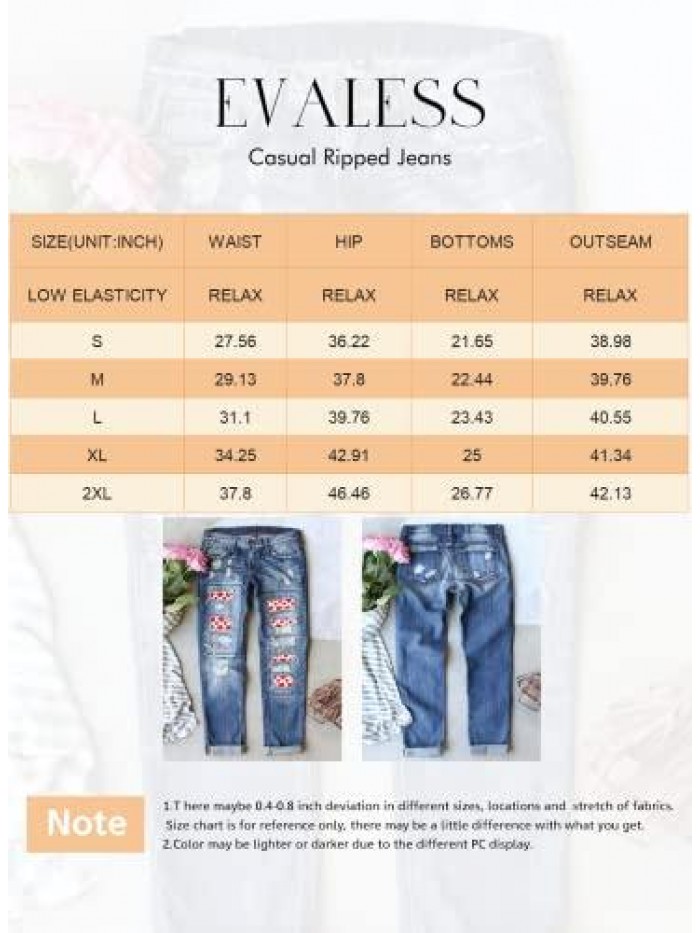 Ripped Jeans for Women Plaid Patch Boyfriend Skinny Distressed Denim Jean Pants 