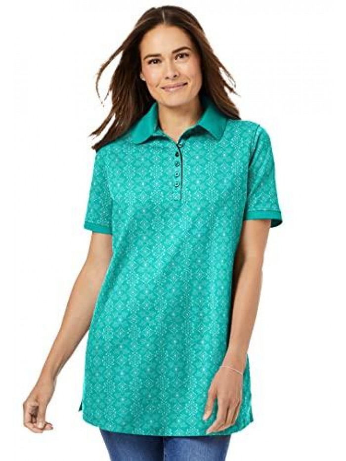 Within Women's Plus Size Perfect Printed Short-Sleeve Polo Shirt 