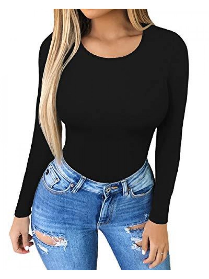 Women's Round Collar Short Sleeve Long Sleeve Tops T Shirt Bodysuit 