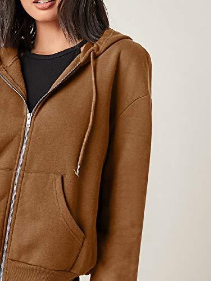 Women's Casual Long Sleeve Zip Up Drawstring Sweatshirt Hoodie Jacket with Pockets 