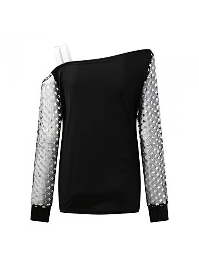 Tops for Women Sexy Long Sleeve Bling Tops Cold Shoulder Blouses Party Casual Pullover Fall Clothes 