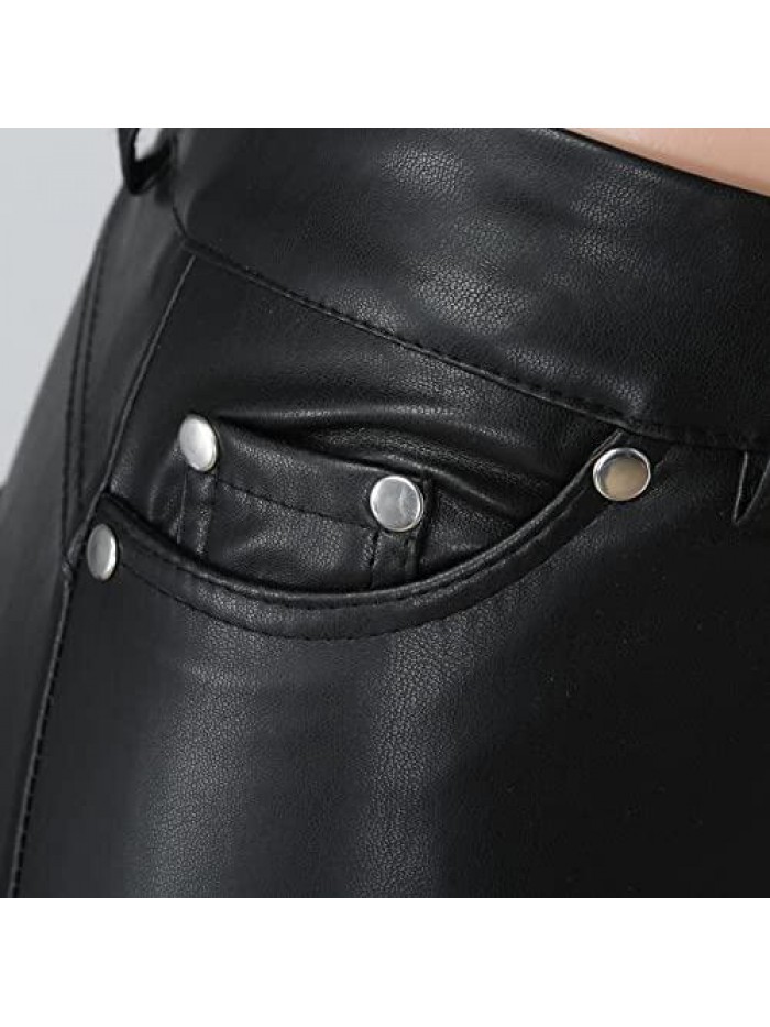 Womens Casual Pu Leather Pencil Pants High Waisted Butt Lift Motorcycle Pants Retro Bomber Flight Trousers Streetwear 