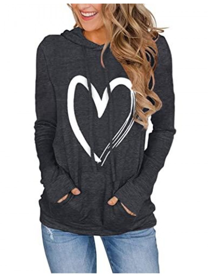 Hoodies Pullover Cute Heart Sweatshirts Long Sleeve Tops with Pockets 