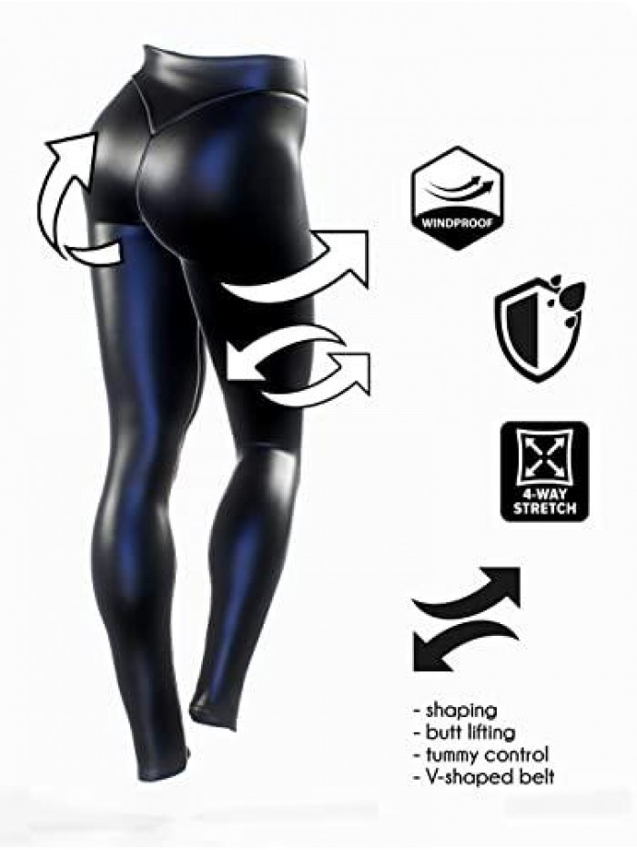 Sculpted Faux Leather Leggings for Women Black Pants High Waisted Leather Pants Tummy Control Leggings V Waisted Pants 