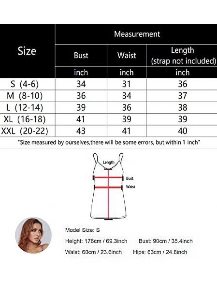 Lingerie for Women Sexy Babydoll Chemise Satin Nightgown Lace Sleepwear Split Side Slip Night Dress 