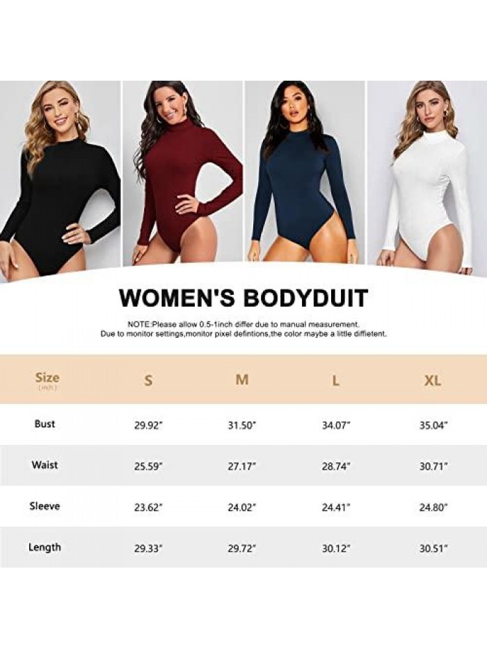 Long Sleeve Bodysuit for Women High Neck Bodysuit Tops for Women Mock Neck Fitted Sexy Bodysuit for Women 