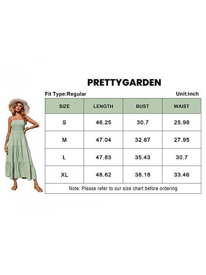 Women's Summer Maxi Dress Casual Boho Sleeveless Spaghetti Strap Smocked Tiered Long Beach Sun Dresses 