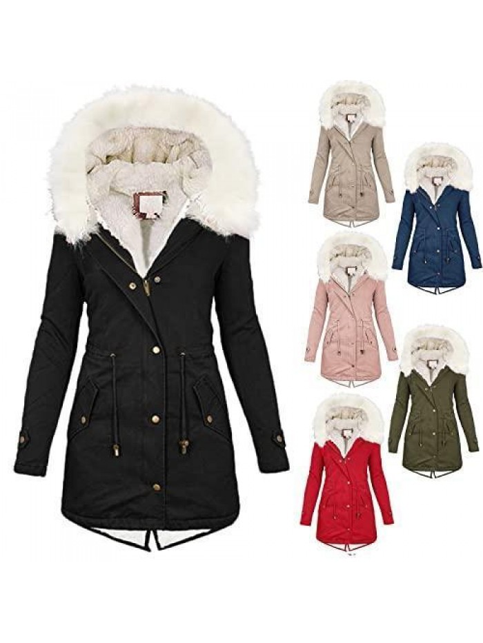 Winter Coats for Women Ladies Winter Warm Thick Long Jacket Fur Lining Coat Womens Hooded Parka Coat 