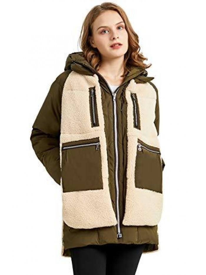 Women’s Fleece Down Coat Thickened Winter Puffer Down Jacket 