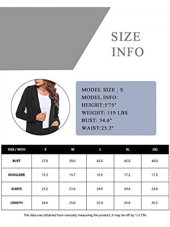 LILI Womens Casual Blazer Long Sleeve Open Front Relax Fit Office Lightweight Cardigan Jacket Blazers 