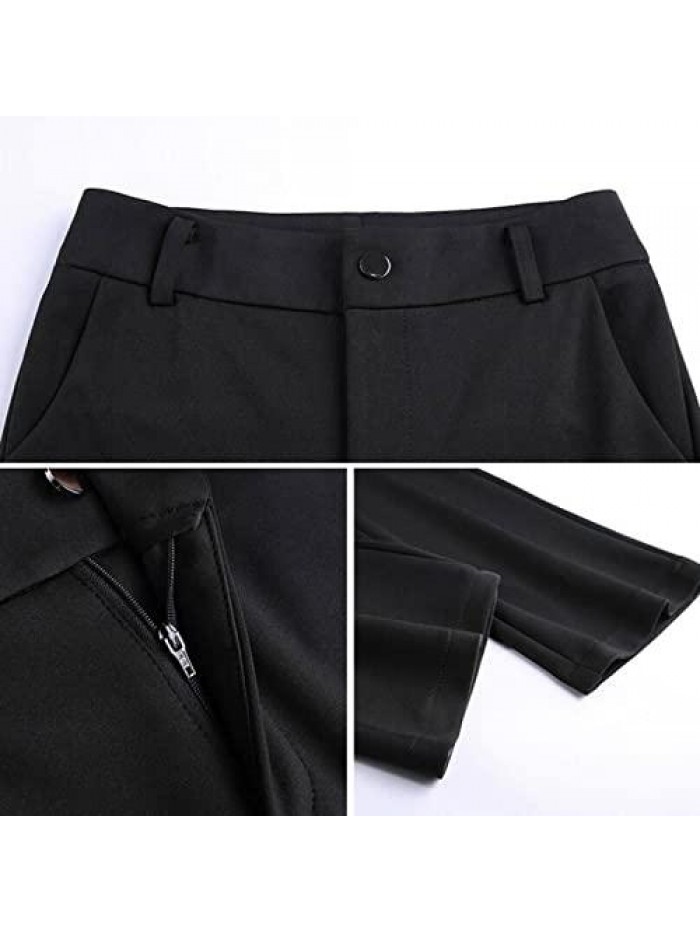 Dress Pants for Women High Waist Buttons Straight-Leg Wide Leg Pants Solid Color Slim Business Casual Business 