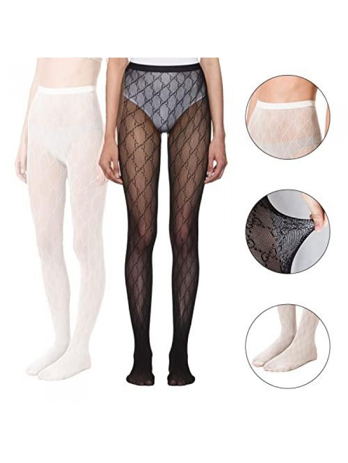 Pack Women's Sexy Letter G Fishnet Stockings, Free size Leggings Pantyhose, Lace Tights with Letters for Women 