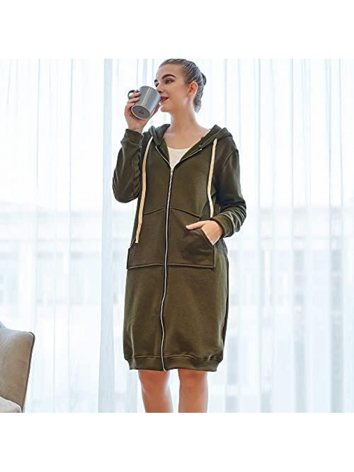 Casual Zip up Hoodies Long Tunic Sweatshirts Jackets Fashion Plus Size Hoodie with Pockets 