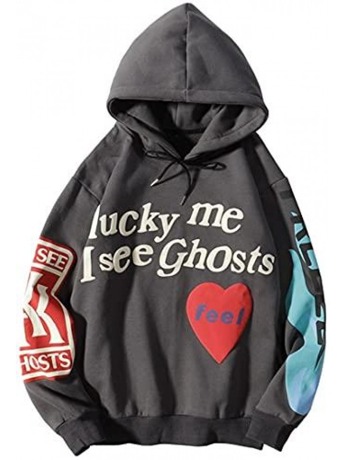 Unisex Kanye Lucky Me I See Ghosts Sweatshirt Rapper Long Sleeve Hip Pop Hooded Hoodie for Women 