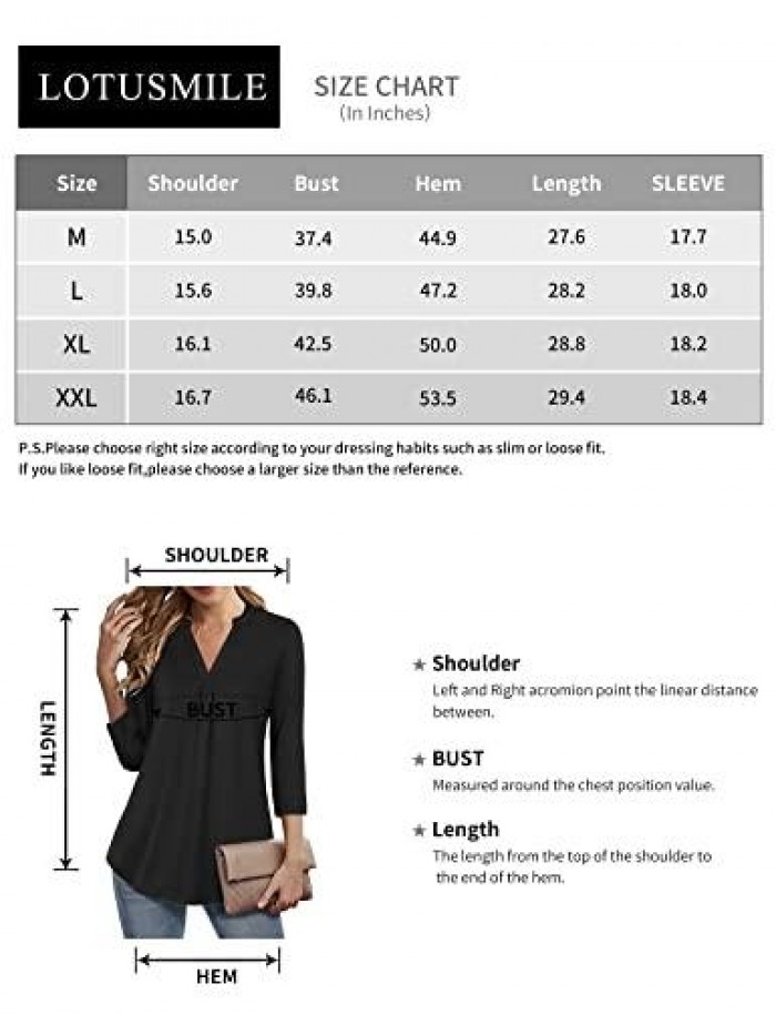 Women's V Neck 3/4 Sleeve Shirts Dressy Tops Business Casual Workwear Blouses 