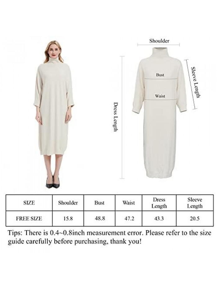 Turtleneck Long Sleeve Over Knee Length Pullover Loose Oversized Bodycon Sweater Dress 