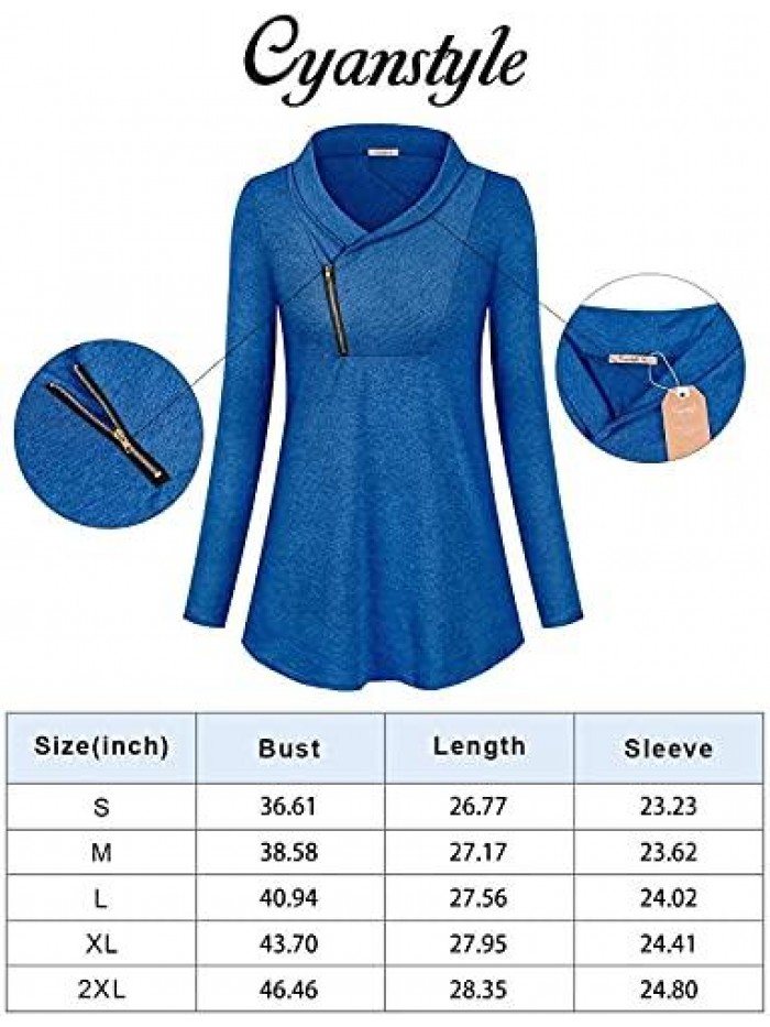 Women's Long Sleeve Pullover Zipper Cowl Neck Tops Solid Sporty Sweatshirts 