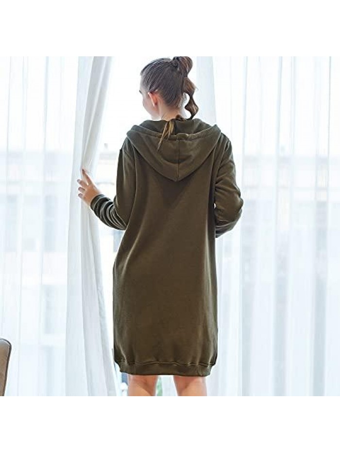 Casual Zip up Hoodies Long Tunic Sweatshirts Jackets Fashion Plus Size Hoodie with Pockets 