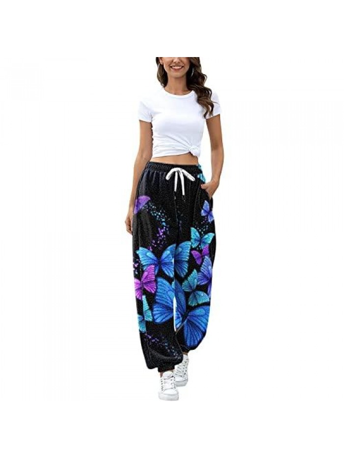 Women's Loose Sweatpants Loose Fit Drawstring Jogger Sweat Pants Workout Running Lounge Trousers 