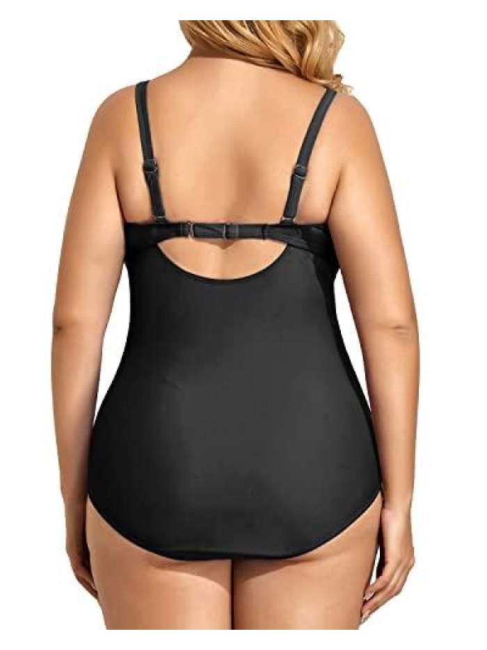 Eve Plus Size Bathing Suit for Women Tummy Control One Piece Swimsuit Vintage Ruched Swimwear 