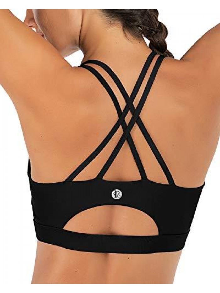 GIRL Strappy Sports Bra for Women, Sexy Crisscross Back Medium Support Yoga Bra with Removable Cups 