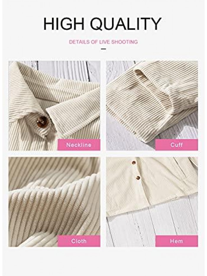 Womens Corduroy Long Sleeve Button Down Shirts Casual Jacket Tops Shacket 