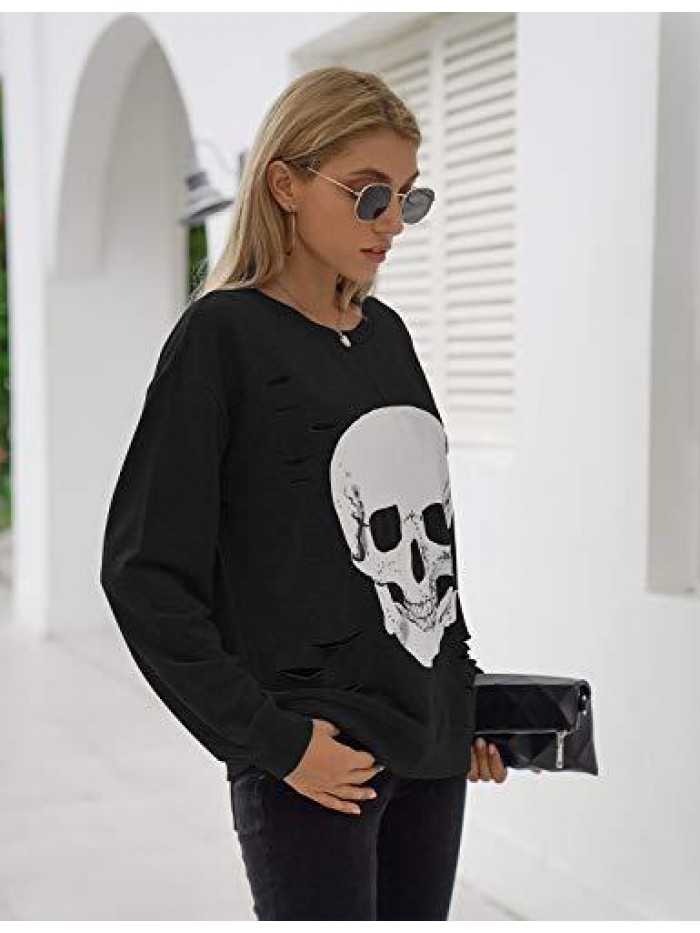 Jelly Women's Crewneck Sweatshirt Skull Graphic T Shirts Long Sleeve Top Pullover Oversized Sweaters 