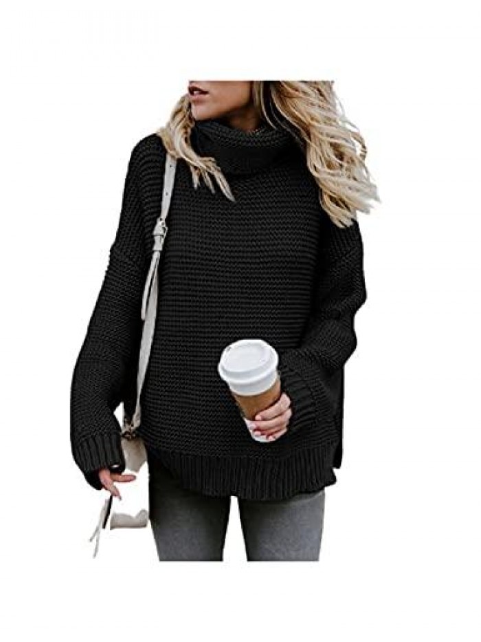 Turtleneck Sweater Pullover Loose Oversized Coarse Knit Pullover Top Slouchy Jumper Tops 