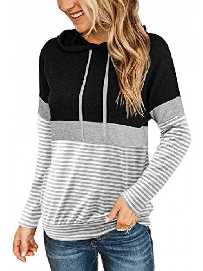 Color Block Hoodies Fall Top Long Sleeve Shirts Casual Pullover Sweatshirts 