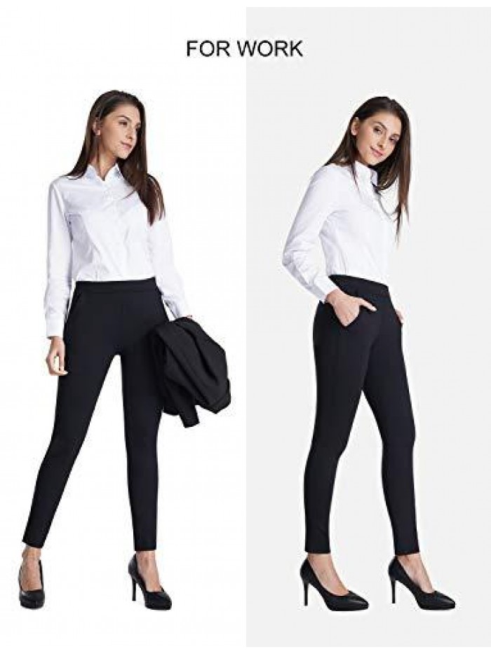 Women's Skinny Leg Work Pull on Slim Stretch Yoga Dress Pants w/Tummy Control 