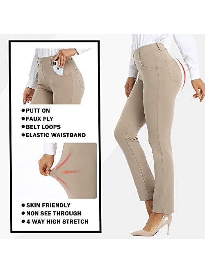 Work Pants for Women - 4 Way Stretch Non See Ease Into Comfy Through Pull on Dress Pants for Women Casual Business 