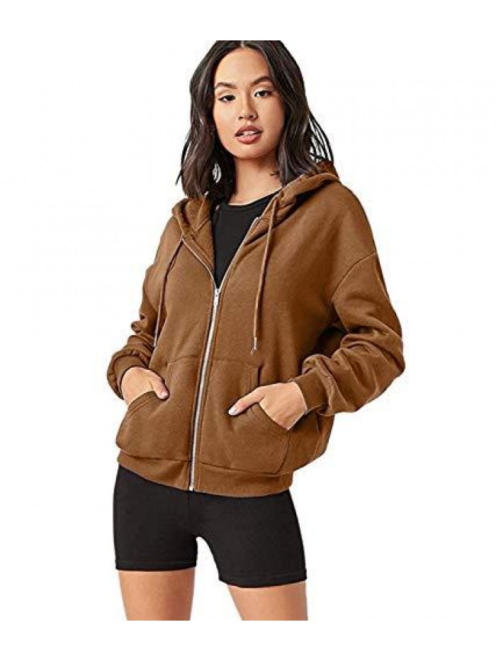 Women's Casual Long Sleeve Zip Up Drawstring Sweatshirt Hoodie Jacket with Pockets 