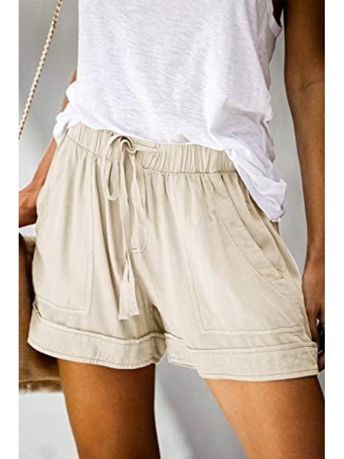 Women Comfy Drawstring Casual Elastic Waist Cotton Shorts with Pockets (S-2XL) 