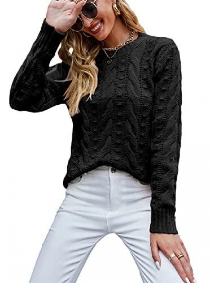 Sweaters for Women Crew Neck Hinge Flowers Cable Knit Pullover Autumn and Winter Sweater 