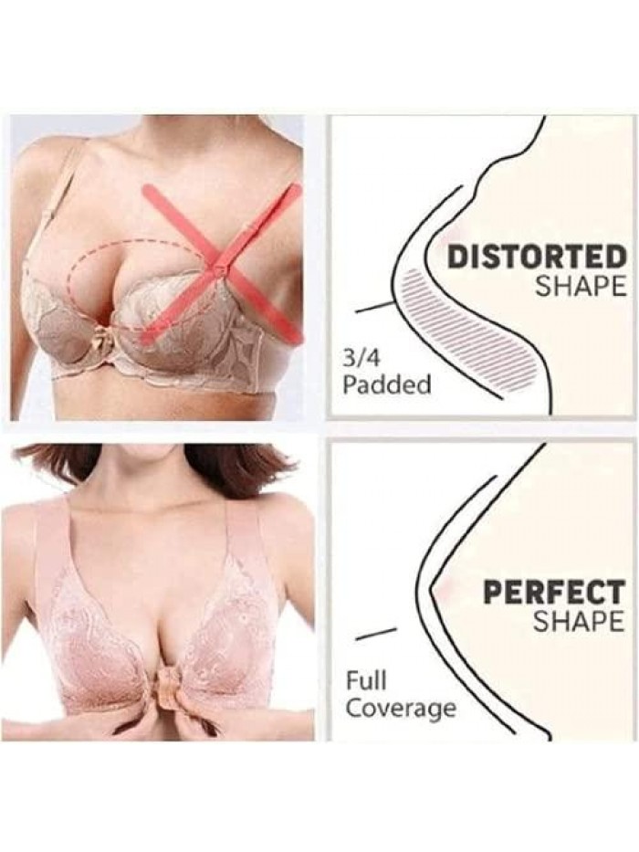 Bra for Older Women Front Closure, 5d Shaping Seamless Front Closure Bra, Women Soft Front Lace Bras 