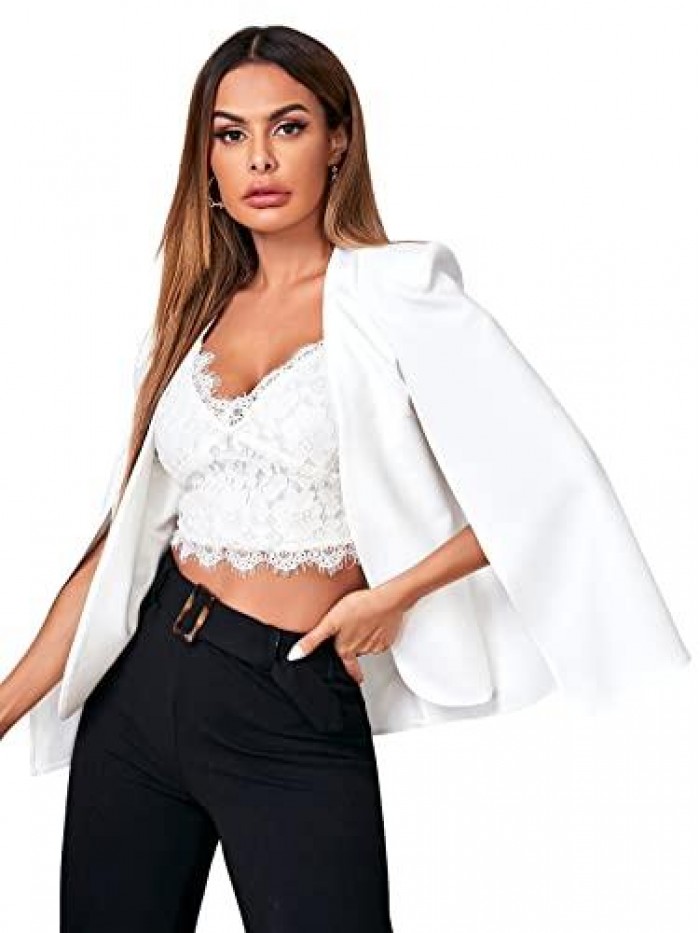 Women Cape Blazer Split Cloak Long Sleeves Open Front Work Business Jacket 