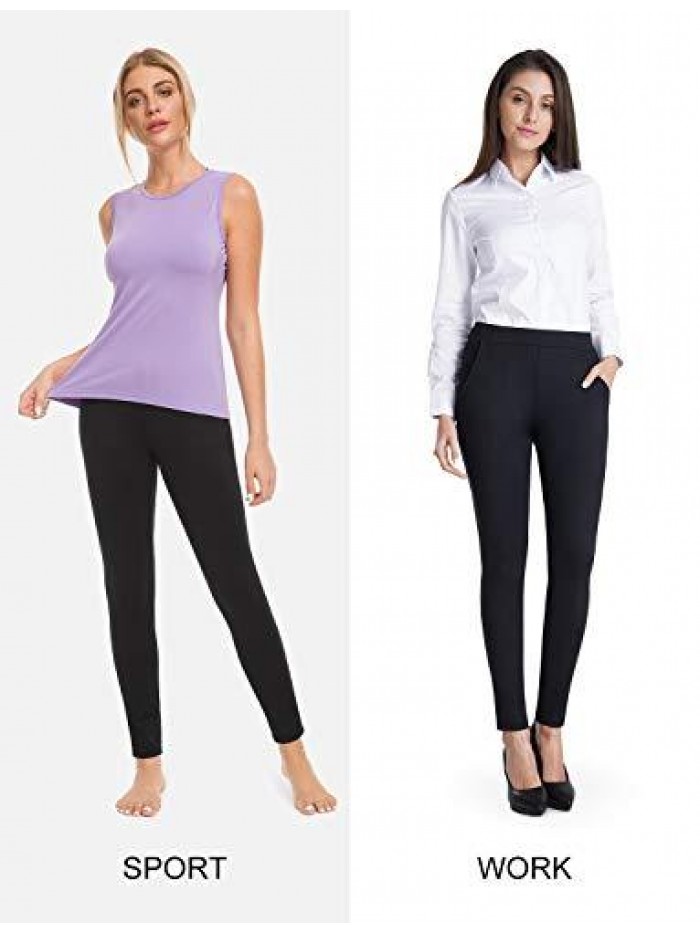 Women's Skinny Leg Work Pull on Slim Stretch Yoga Dress Pants w/Tummy Control 