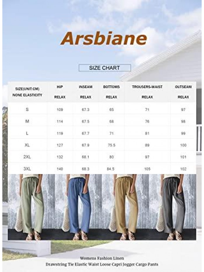 Womens Fashion Linen Drawstring Tie Elastic Waist Loose Capri Jogger Cargo Pants Wide Leg Long Trousers Sweatpants 