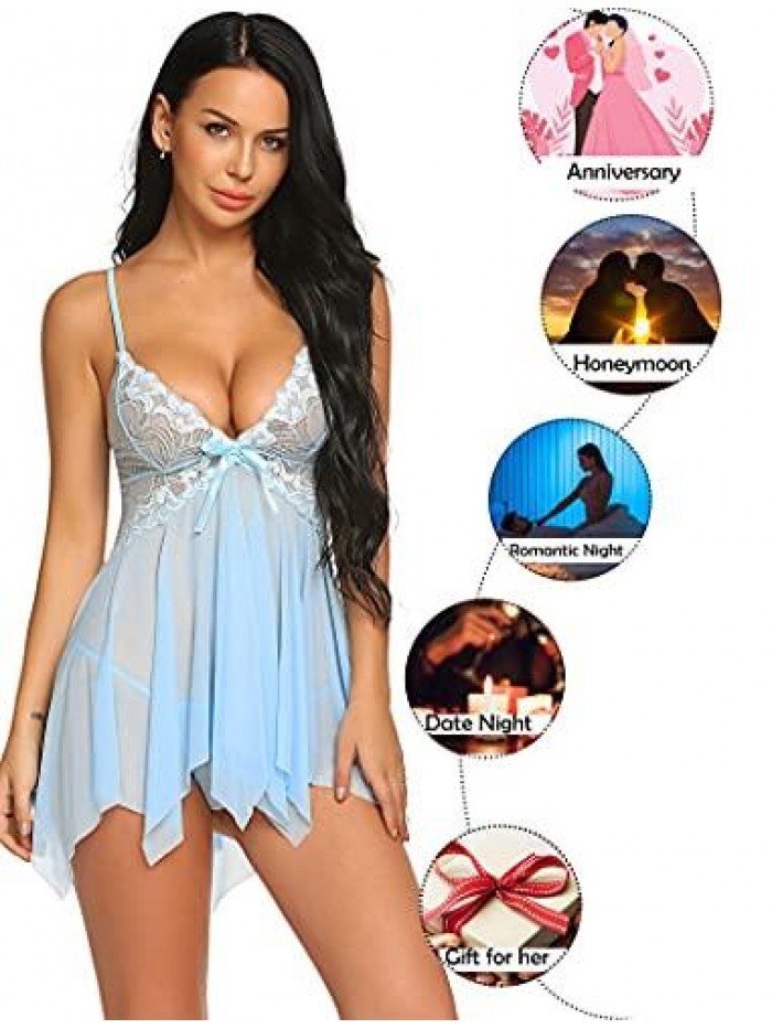 Lingerie for Women Lace Babydoll Sleepwear Boudoir Outfits Plus Size Langeray XS-5XL 