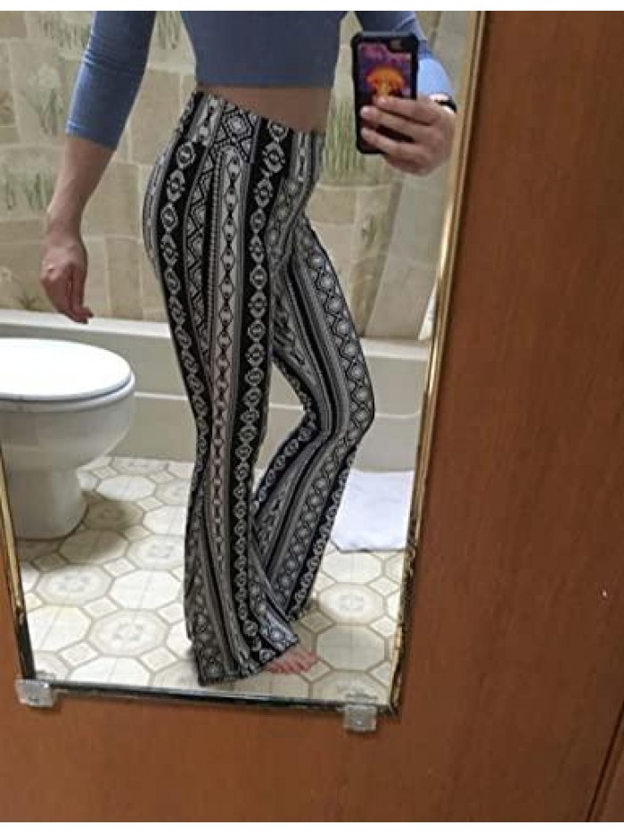 Boho Lightweight Stretchy Palazzo Pants/High Waist Long Palazzo Bell Bottom Flare Pants(S-2XL) 