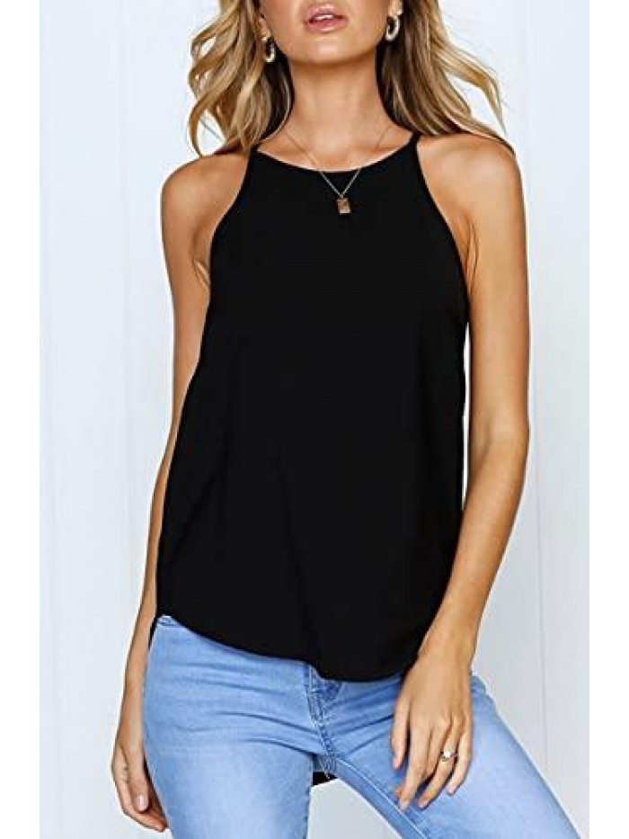 Womens Tops Sleeveless Halter Racerback Summer Basic Tee Shirts Cami Tank Tops Beach Blouses 