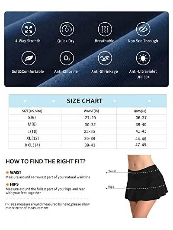 Womens Swim Skirt Mid Waist Skort Swimsuit Bikini Tankini Bottom Solid Swimming Skirts with Shorts 