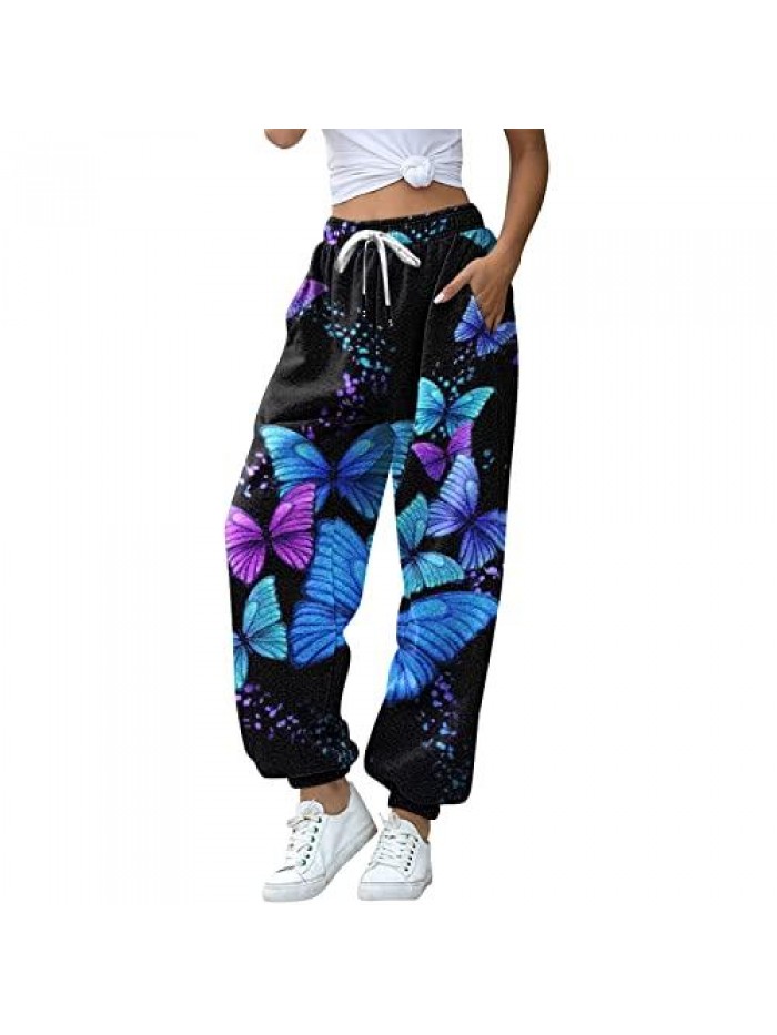 Women's Loose Sweatpants Loose Fit Drawstring Jogger Sweat Pants Workout Running Lounge Trousers 