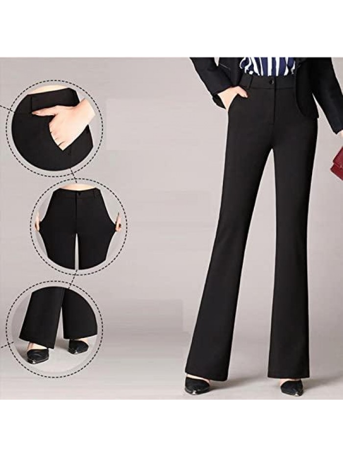 Dress Pants for Women High Waist Buttons Straight-Leg Wide Leg Pants Solid Color Slim Business Casual Business 