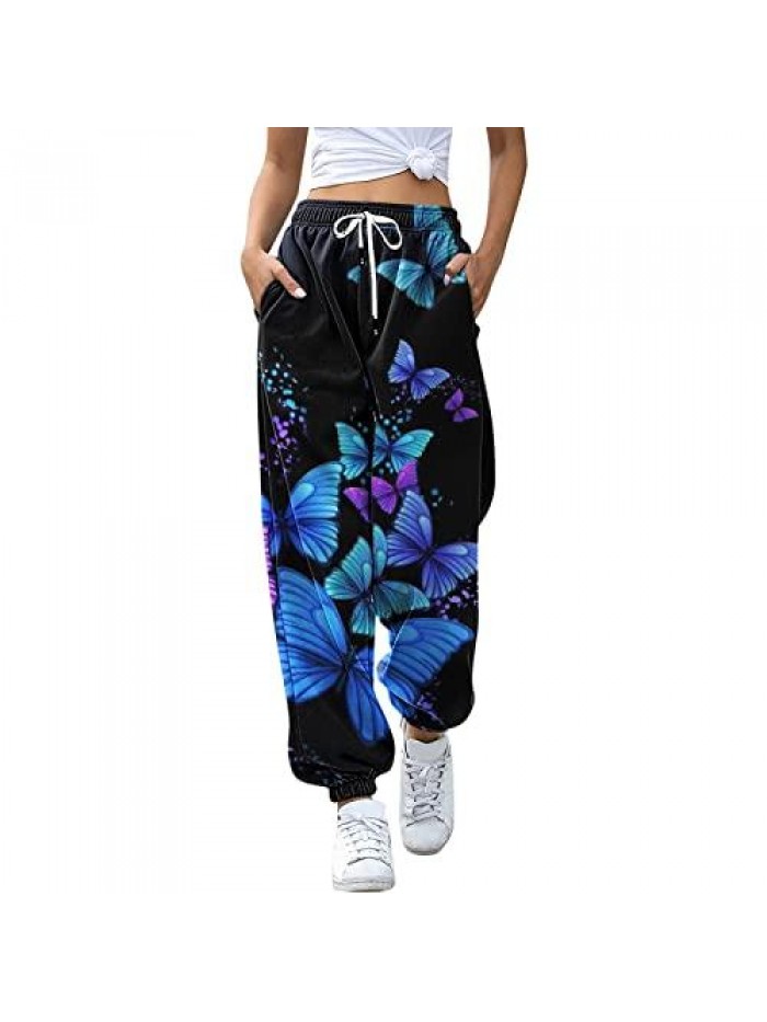 Women's Loose Sweatpants Loose Fit Drawstring Jogger Sweat Pants Workout Running Lounge Trousers 